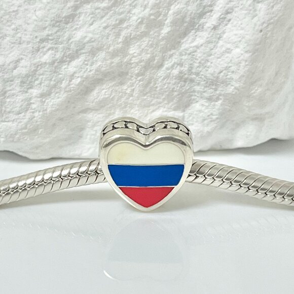 Pandora Russia Flag S925 Silver Heart Bead Charm - Picture 1 of 3